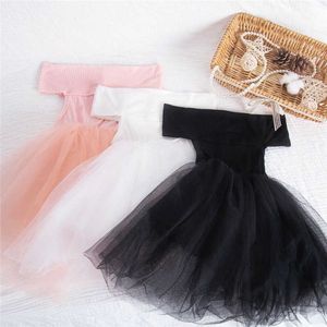 2020 neue Sommer Kleinkind Kinder Baby Mädchen Kleidung Prinzessin Off Schulter Spitze Tutu Party Kleid Urlaub Outfit Set 0-5T Q0716