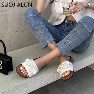 SUOJIALUN New Fashion Brand String Bead Slippers Flat Heel Casual Slides Beach Flip Flops Summer Shoes Open Toe Sandals Mujer K78