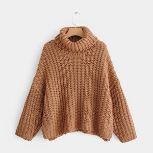 Snygg chic kvinnor Camel Loose Turtleneck Sweater Höstens mode Oversize Knitwear Casual Streetwear Jumpers för damer 210520