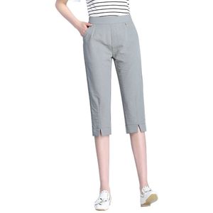 Pantaloni di lino in cotone estivo Pantaloni a matita casual tinta unita da donna Pantaloni al polpaccio Pantaloni da donna Capris in vita elastica Plus Size Q0801