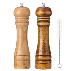 2 Pieces 8inch Adjustable Wooden Salt and Pepper Grinder, Ceramic Mill Hand Shaker Spice Mills with 1pcs Cleaning Brush 210611