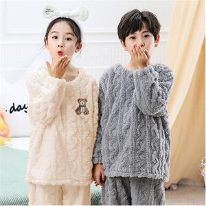 Partihandel och detaljhandel Högkvalitativa barns pyjamas Set Boy Girls O-Neck Pullover Toppar + Byxor 2st Suit Baby Fleece Varma Home Tracksuit