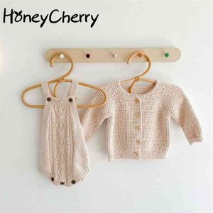 Spring and autumn wild child coat solid color long-sleeved knit jacket baby girl clothes girls clothing set 210702