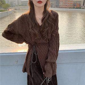 Overszie Maglione da donna Set da 2 pezzi Elegnat Abiti lavorati a maglia Maglioni lavorati a maglia da donna Vintage Gonne da donna Vita alta Autunno 210417