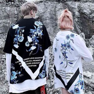 Summer Orchid V Fire Print Short Sleeve Shirt Couple Casual Hip Hop Harajuku Large Cotton Rock T-Shirt Male Tee Men 210716