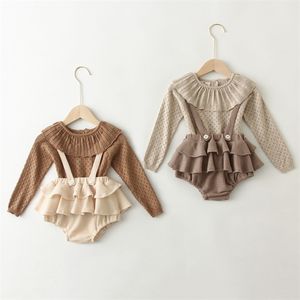 Baby Girl Clothes Spring Summer s knit Sweater Vintage Suspender Romper Dress born Outfits 210816