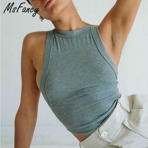 MSFancy Summer Tank Tops Mulheres Backless Parafuso-Fio Sexy Colheita Tops Branco Debardeur Femmes Tanques Camis 210604