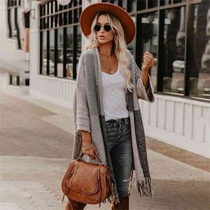 Fitshinling Bohemian Fringe Cardigan Women Clothes Patchwork Slim Long Coat Female Winter Vintage Knitwear Sweaters Cardigans 210914