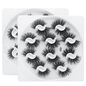 Partihandel 10Pairs Falska ögonfransar 13mm-27mm 3d Multilayers Fake Eyelash Fashion Faux Mink Hår Nya Wispies Fluffy Lashes Extension