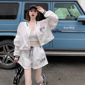 Women's Tracksuits Shorts Suit Summer 2021 Korean Style Fashion Printed Sunscreen Coat High Waist Wide Leg Pants Two-piece