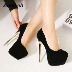 Aneikeh Big Size 41 42 43 44 45 Sexy Pumps Wedding Women Fetish Shoes High Heel Stripper Flock Pumps 16 cm Zapatos Mujer 220226