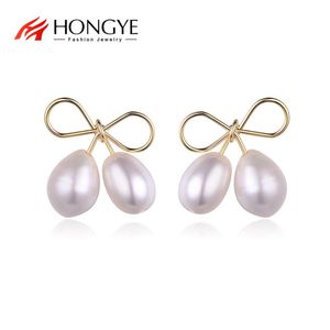 Wholesale gold bow stud earrings for sale - Group buy Romantic Lovely Gold Color Bow Knot Imitate Pearl Stud Earrings For Women Girl Fashion Jewelry Accessories Gift