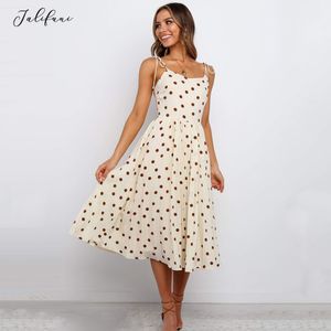 Summer Women Dress Polka Dot Bow Studs Sundresses Backless Casual White Dopasowane Odzież Czarny Trendy Spaghetti Strap Odzież 210415