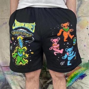 Shorts masculino Ursos dançantes pretos Homens mulheres Bolsos de alta qualidade Calções com cordão