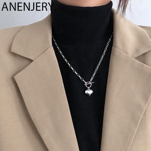 925 Sterling Silver Simple Love Heart Charm Hängsmycke Halsband OT CLASP Kedja Halsband för kvinnor Smycken Gåvor S-N612