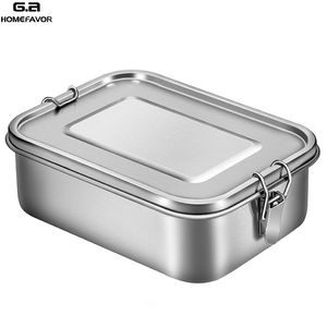 Bento Lunch Box Metal Organizers Top Grade 304 Stainless Steel Snack Food Container Storage Fruit Box For Children Men Women 210818