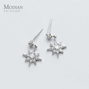 Clear Crystal CZ Stars Dangle Kolczyki Moda 925 Sterling Silver Drop Earing Dla Kobiet Biżuteria Ślubne Prezenty 210707