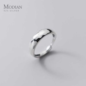 925 Sterling Silver Geometric Cut Resizeable Finger Rings for Women Men Simple Stackable Wedding Bands Fine Jewelry 210707