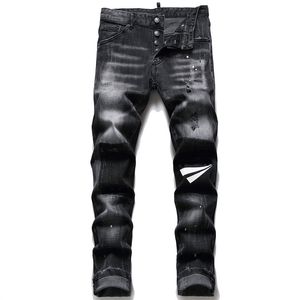 Mężczyźni Slim Fit Stretty Żebrak Dżinsy Ripped Drukowane Skinny Męskie Spodnie Dżnowe 5-Kieszonkowe Regularne Bawełny Jean Zniszczony Odzież Odzież Pant Hip Hop Casual Spodnie 1260