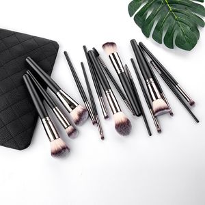 Set di pennelli per il trucco capelli sintetici nero professionale tricolore pelo argento flash cosmetici strumenti di bellezza pennello per cipria in polvere con manico in legno