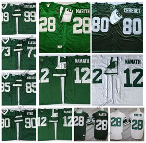 Vintage 28 Curtis Martin 12 Joe Namath 73 Klecko koszulki piłkarskie Stitched Shirts Mens 90 Dennis Byrd 99 Mark Gastineau 85 Wesley Walker 80 Wayne Chrebet Jersey Zielony