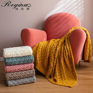 Letni Rhombus Plaid Rzuć Koc Moda Wygodne Wygoda Home Decor Sofa Rzuca Hollow-out Oddychający Chunky Dzianiny Koce