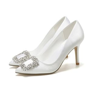 Корейский стиль указал на высоком каблуке белые свадебные туфли свадебные маленькие размеры 33-43 размеров платье 220226