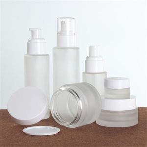 20ml 30ml 40ml 50ml 60ml 80ml 100ml 120ml Frosted Glass Bottle Cream Jar Lotion Spray Pump Bottles Portable Refillable Cosmetic Container