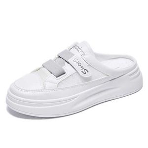 Summer Half-drag Shoes Female White Women Slippers No Heel Wear Baotou Lazy Drag Pregnant chaussure femme qq815 210625