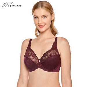 DELIMIRA Sexy Women's Beauty Lace Bra Plus Size Non Padded Minimizer Bras Full Figure Underwire Brassiere 210623