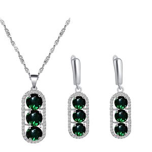 Brincos Colar Green Vintage Sterling Silver Plated Zircon Pingente Jewelry Set Enviar mamãe o presente JS850