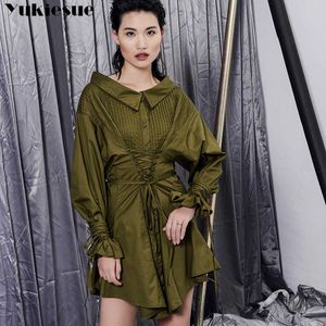 Harajuku elegant blouse dress women vestidos verano long sleeve ruffles high waist es for bandage maxi party 210608