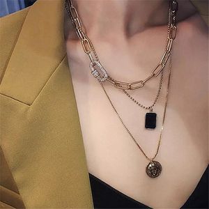 Pingente colares moflo mulheres minimalistas 4 pçs / set papel clip cliple amor coração multi camadas quadrados preto
