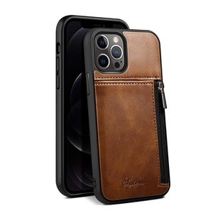 İPhone 15 14 12 13 Pro Max Plus için deri fermuarlı çanta kart sahibi telefon kılıfı ile cüzdan kılıfı