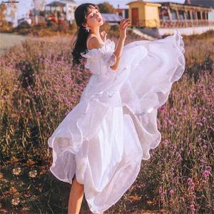 Biały stały Slash Neck Maxi Sukienka Kobieta Lato Krótki Rękaw Vintage Eleganckie Nocne Dresses Długie Vestido 210603