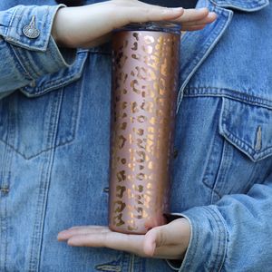 20oz Skinny Rose gold Leopard Tumbler Laser Slim Water Bottle Great Drinkware Gift Tumblers for Cold and Hot DOMIL1175