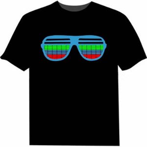 Erkekler Kadınlar Ses Aktive LED T Gömlek Boy Siyah Tek Renk Tişörtleri Kaya Disko DJ Aesthetik T Shirt Çift Rahat Tshirt 6XL 210409