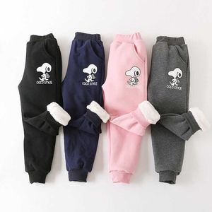 Winter Cotton Children Pants Boy Girls Cartoon Dog Casual Sport Pants Thicken Flannel Warm Long Trousers Kids Clothes 110-160cm 210713