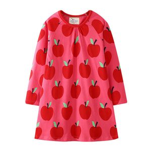 Hoppmätare Märke Apple Långärmade Klänningar för Baby Girls Kläder Bomull Höst Vår Princess Party Söt Girl 210529