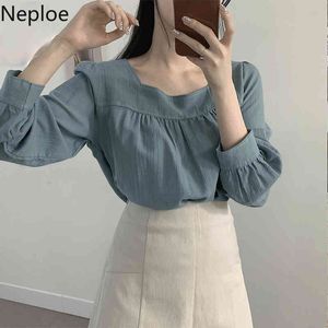 Neploe Spring Women Passar Långärmad Loose Blouse Top High Waist A-Line Kjolar Två Piece Set Koreansk Elegant Mode Ropa Mujer 210422