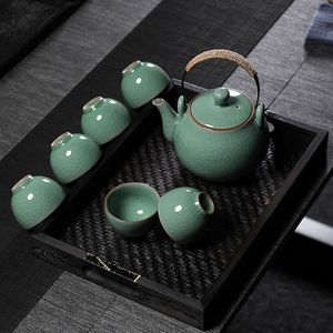 Set vintage cinese Simple Gong Fu Teaware Teiera in ceramica Porcellana blu e bianca Mokken Drinkware