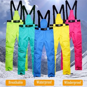 Skiing Pants 2021 Winter Thick Warm Men Women Lovers Windproof Waterproof Suspender Trousers Snow Snowboard Plus Size
