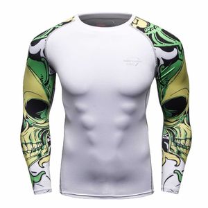 Mężczyźni MMA Koszule kompresyjne Rashguard Fitness Długie Rękawy Warstwa Podstawowa Skóra Tight Waga Podnoszenie T 22 210629