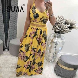 Contrast Color Flower Printed Vintage Casual Midi Dresses For Women Clothing Elegant French Style Boho Ladies Wholesale 210525