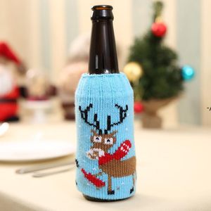 Neueste Weihnachten gestrickte Weinflaschenabdeckung Santa Schneemann Elch Bierflaschen Abdeckungen Großhandel JJF10807