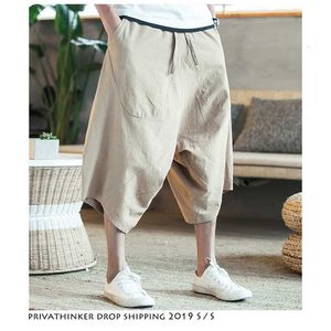 Drop Men Harajuku Harem Pants Uomo Estate Cotone Lino Jogging Pantaloni Maschili Vintage Stile cinese Pantaloni sportivi Moda 220108