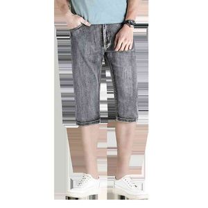 Men's Denim Shorts Summer Grey Short Trousers Micro Stretch Breeches Vintage Bermuda Male Jeans Length 3/4 Pants Long Shorts Men 210518