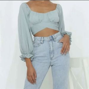 Sexy Backless Lace Up Blusa Branca Camisas Mulheres Vintage Crop Top Manga Longa Outono Inverno S Streetwear Verde 210427