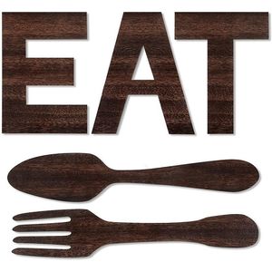 Novità Set di cartello EAT, decorazione da parete con forchetta e cucchiaio, decorazione in legno rustico, lettere decorative per l'arte