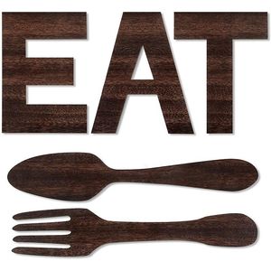 Nowość Przedmioty Zestaw Eat Sign, Widelec i łyżka Wall Decor, Rustic Wood Decoration, Dekoracja Zawieś litery na sztukę